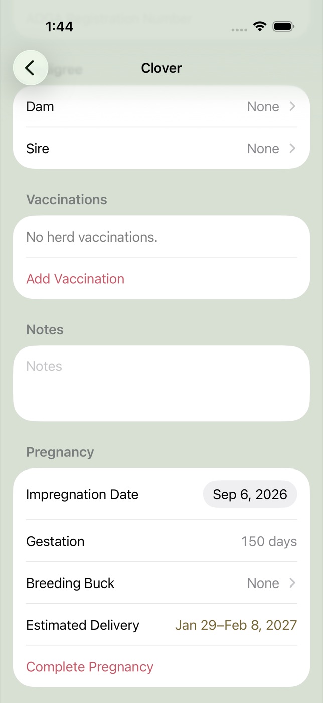 Active pregnancy with a 150-day gestation and estimated delivery window